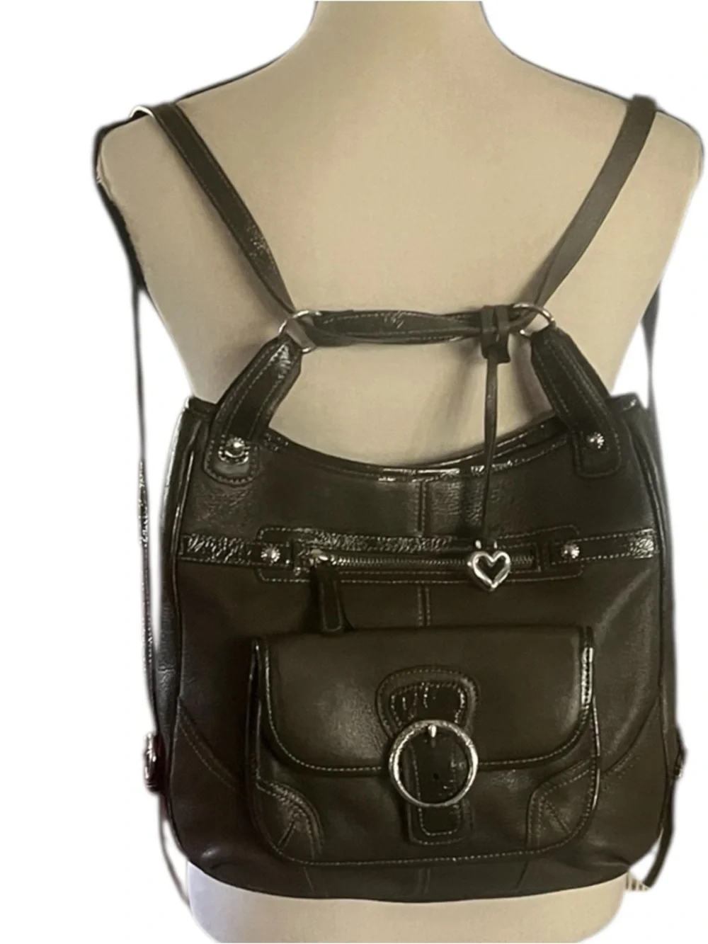 Brighton Donatella Convertible Green Leather shoulder Bag/Backpack